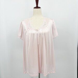 Vanity Fair Vintage Pale Pink Nylon Flowy Sleep Top Lace Embroidered